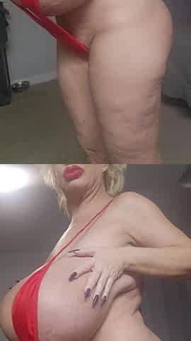 Giant Titted Bimbo in Red Monokini