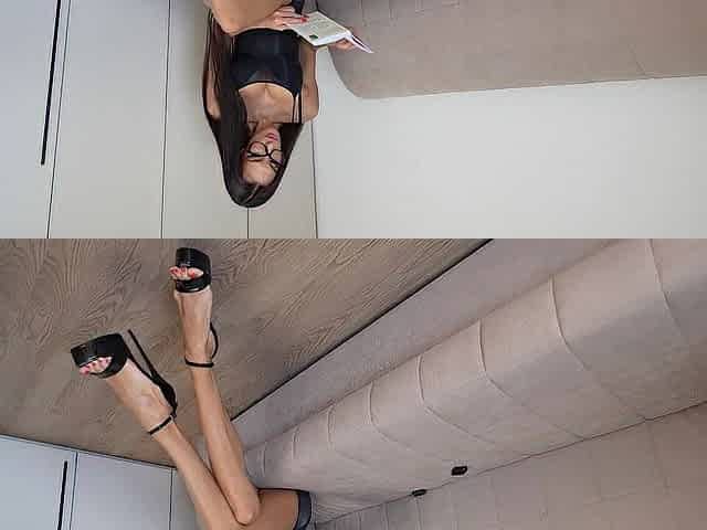 A lengthy-legged brunette hair, 188 cm, in 16 cm high heels, gets banged in a nylon costume.