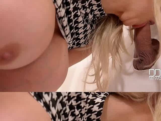 Deepthroat Blowjob thru the hole with monster tits blonde MILF Sandra Star - Sandra star