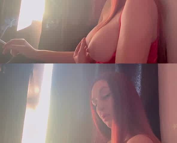 Large breasts slutty Artemisia Love showing her soaked melons hot solo smoker sesh