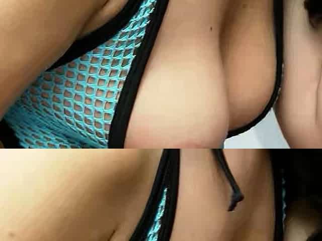 Sexy Black hair girl in Fishnet Body with big Tits