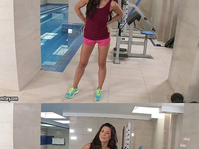 Gorgeous fitness chick fucks a big dick guy after a workout