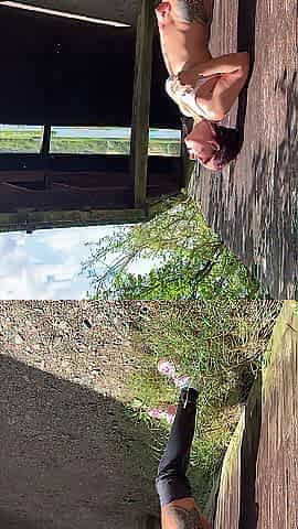 British Public Dogging Bitch Fingers Herself and Bows over Outdoors - Real Life Cucks