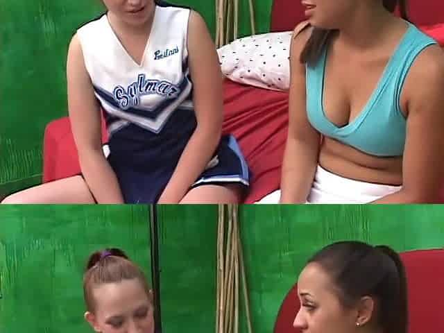 Sexy cheerleader women screw with a vibrator after practice