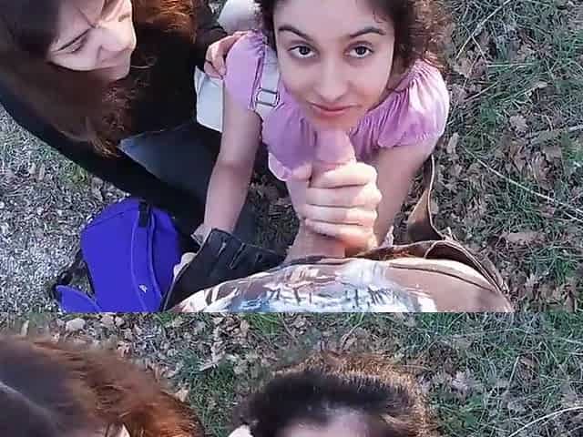 Having fun with two stranger teens that come back from school POV PUBLIC SEX!