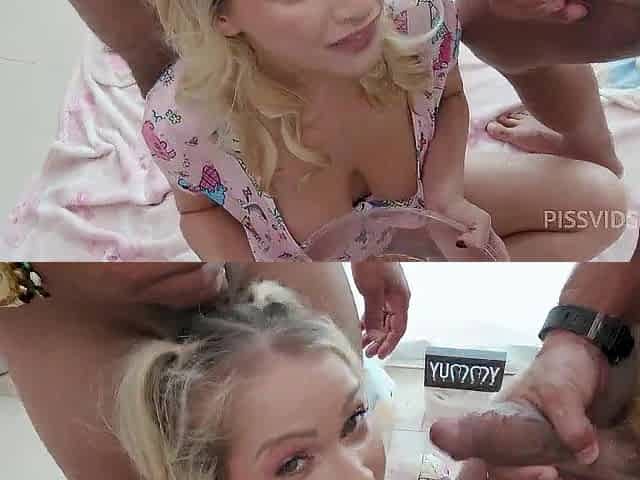 Busty thick MILF puk3s and drinks piss in DAP gangbang