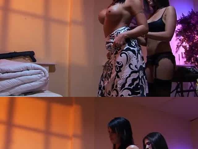 Breasty milfs in underware share his large dick in a three-some