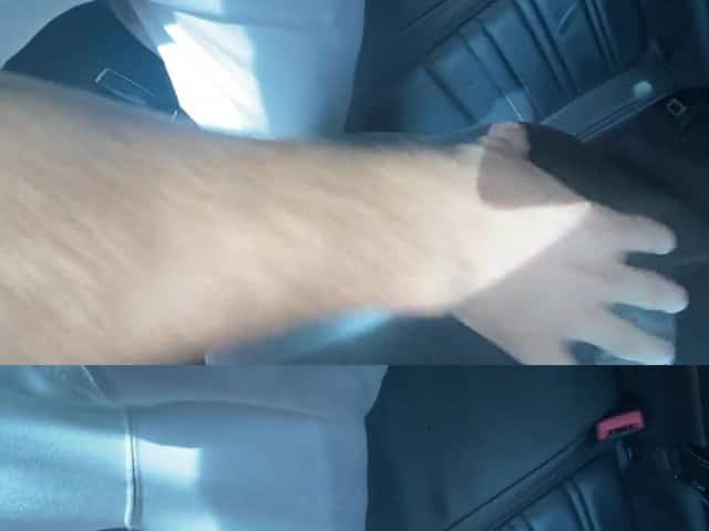Cumshot on leather pants after fucking curvy prostitute in a car for 50 bucks