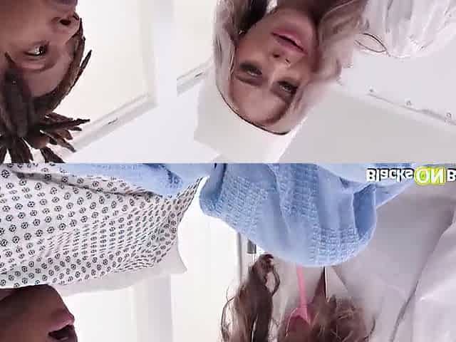 Golden-haired nurse booty banged by ebony patient