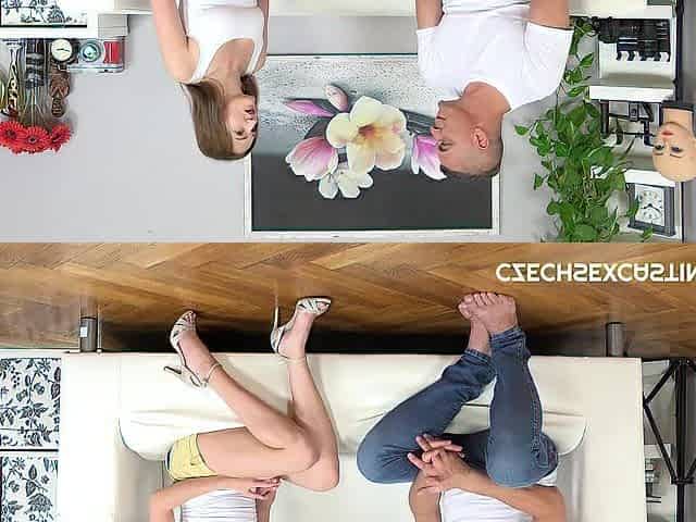 This Russian woma widen her soaked juicy snatch for the camera in her 1st casting session