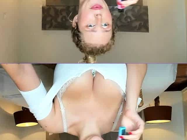 Close up with teen blonde sex doll rubbing her cunt