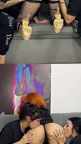 Lesbian Tomboy Threesome End up Eating a Big White Ass