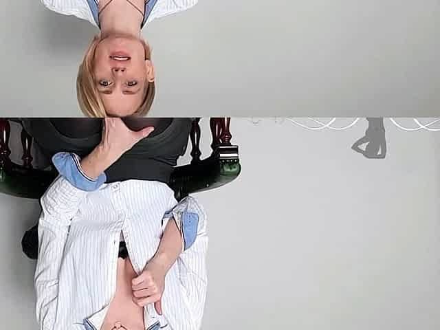 Non stop blonde with big boobs cock jerks off on the bed
