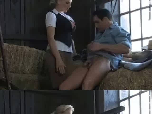 Posh blonde slut rides hunky stable boys big cock till