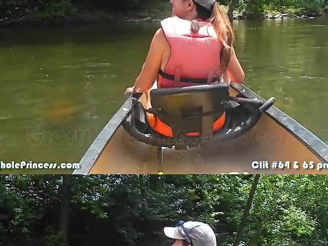 Housewife masturbates in public on canoe.