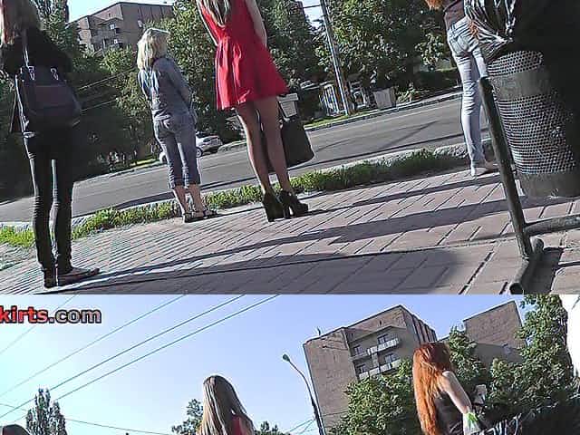 Auburn gal with skinny ass in g-string in upskirt vid