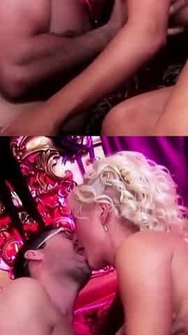 Blonde Swinger MILF Ravished by Multiple Studs in Velvet Bed