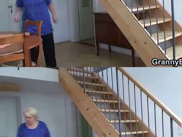 Old fat pussy takes young cock