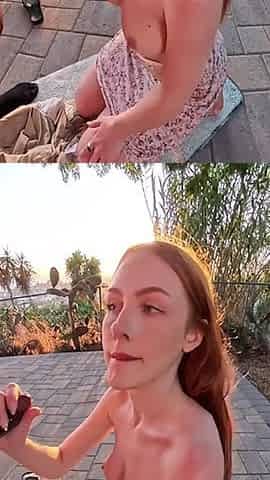 Ginger Bunny Caught Sunset Fucking and Deepthroat on Patio