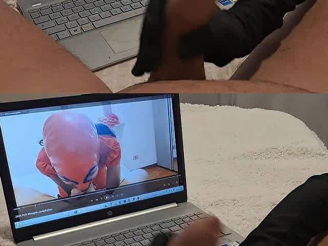 mother I'd like to fuck jerks off a large wang until this chab cums on her gloves POV