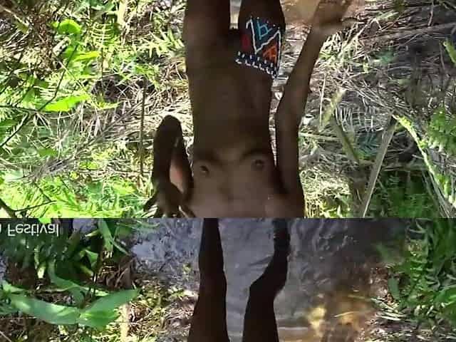 Slim black tribe hotty drilled in the forrest stream.mp4