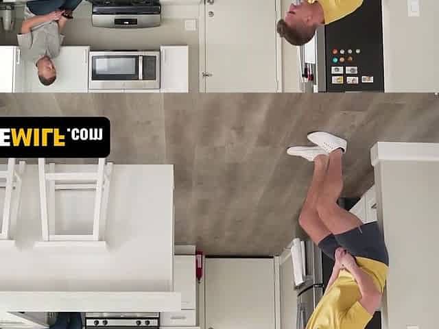 A guy saved so much cum that he couldn't keep it in the balls and stepmother decided to help him in front of her husband