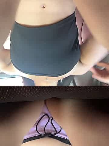 Sneaky wench nearly gets caught showing off her charming vagina in the backseat of her car