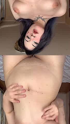 Hawt beauty jerks off her moist twat and touches her large tits