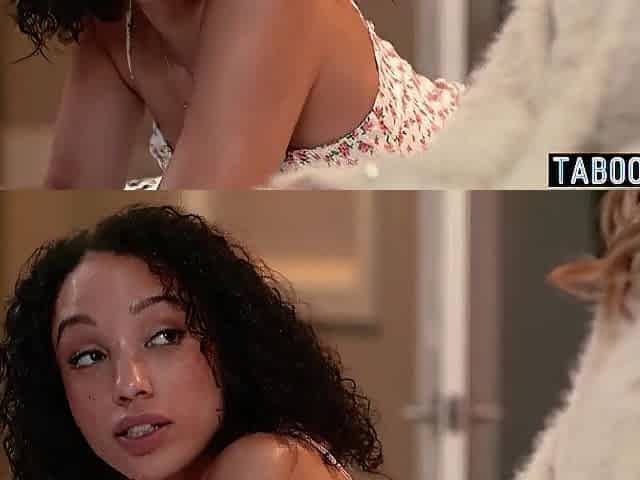 Naugthy lesbo discovering her ebony BFFs wet darksome snatch