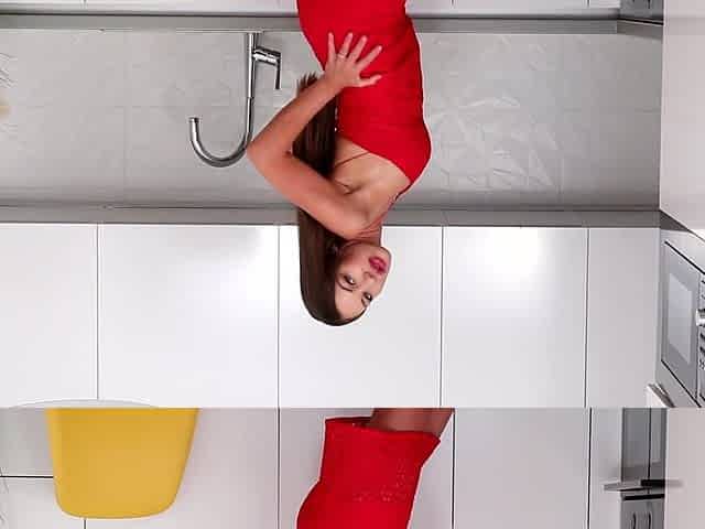 Hot brunette Angelica Heart wanking in the kitchen