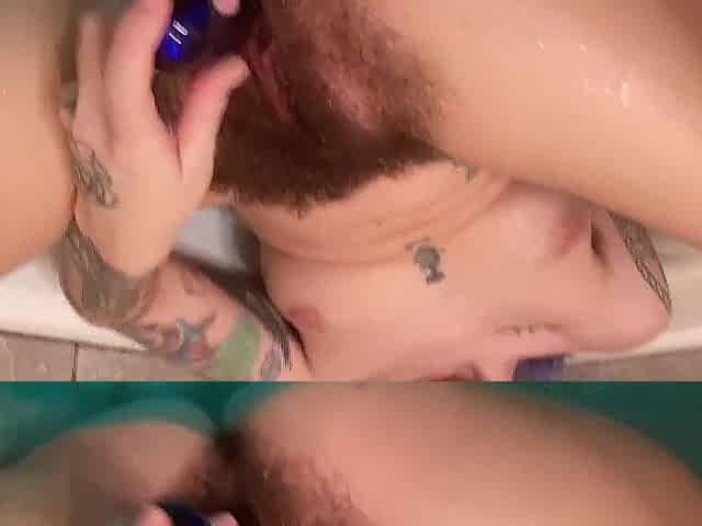 Unshaved doxy squirts HARD in the bathtub