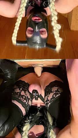 Sissy in Chastity rides Sex toy