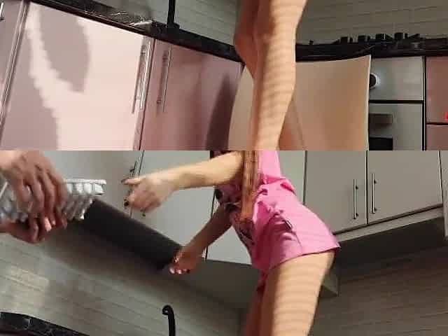 Roommate Roughly Bangs Me in the Kitchen and Cums in My Constricted Cunt