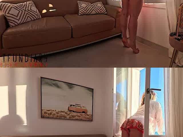 all natural cutie in sexy satin set has sunny summer window sex