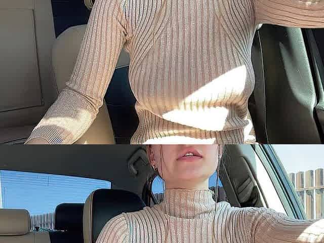 Breasty mommy brought herself to a public climax in the car!