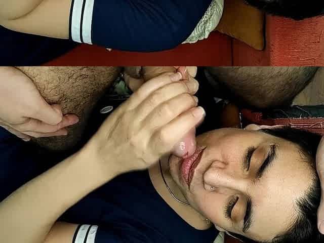 Quickie! Blowjob on the Couch and Cum Mouthful