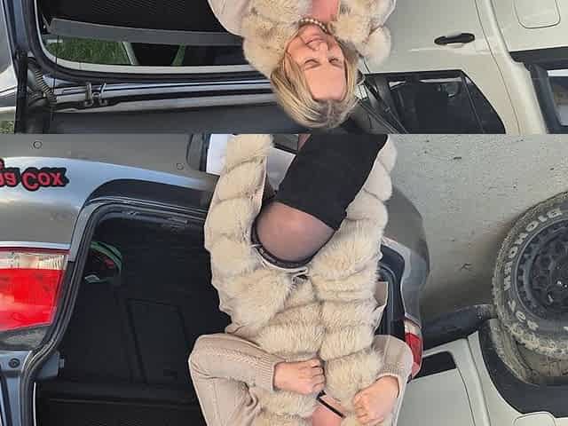 Horny Wife Masturbates in a Car Trunk