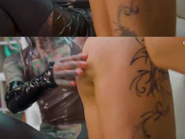 Lesbo Gape Prolapse Tattooed Latex Three-some