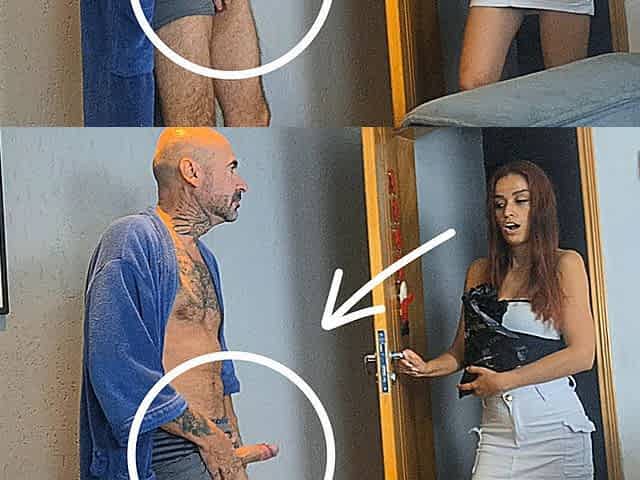 Perverted Grandpa Receives Delivery Woman with an Erection!