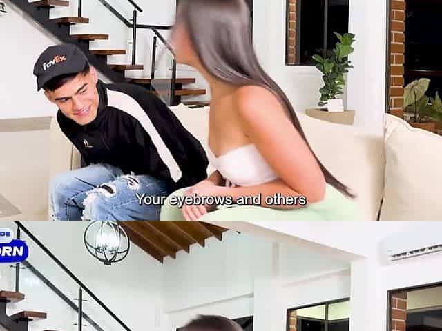 Slim Delivery dude screws Latin chick sweetheart until that babe squirts all over the floor - Daniela Andrea