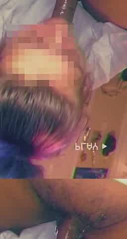 White girl sloppy head blowing bubbles