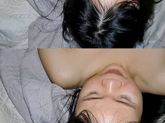 POV - cuming in a cute Asian teen pussy - she's looking at