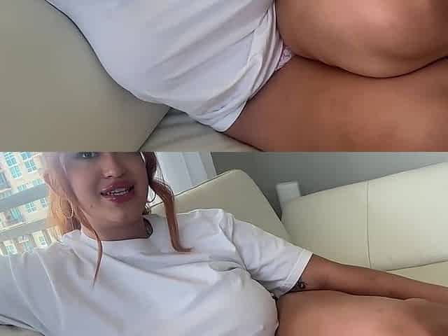 Redhead latina seduces her stepbrother with her curvy body and gets fucked on the couch POV