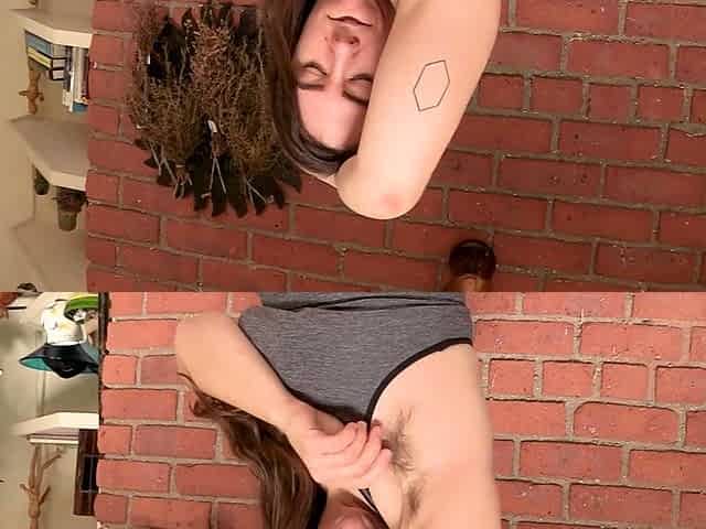 Brunette spreads cheeks for rimming and toy fun