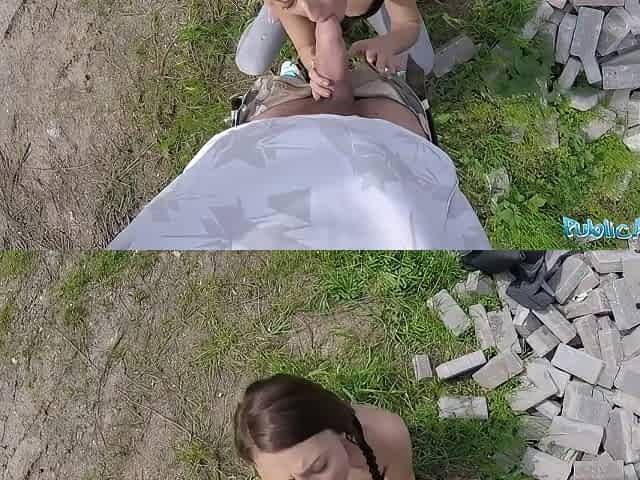 Young Spinner Shows Her Perky Tits For Money On The Street