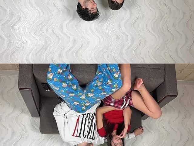 Stepsister on stepbrother and rubs her pussy on the tip of his cock but he accidentally cums inside her!