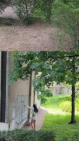 Caught a Girl Drawing Graffiti and Fucked Her in the Forest - Cum in Panties