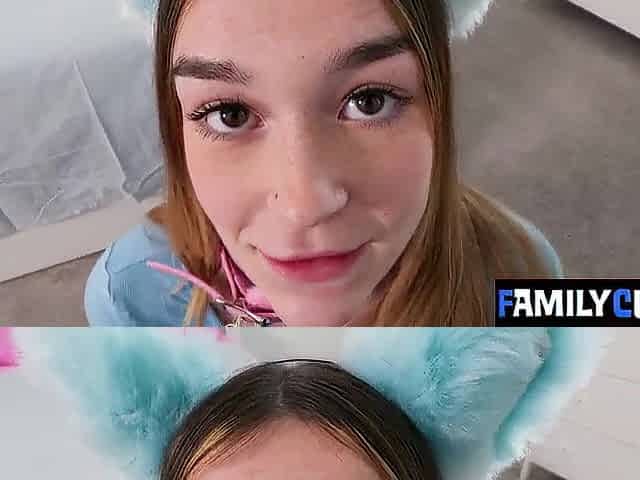 Yiff Cosplay Stepdaughter Gets Her Juicy Vagina Slammed by Her Lewd Stepdad