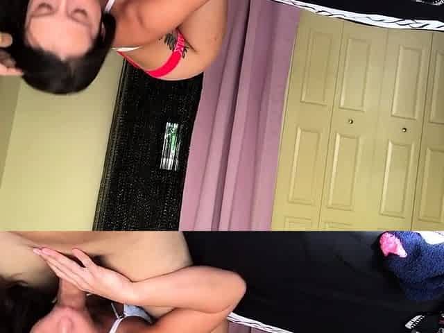 Pale and chubby brunette MILF sucks and tit fucks a big cock