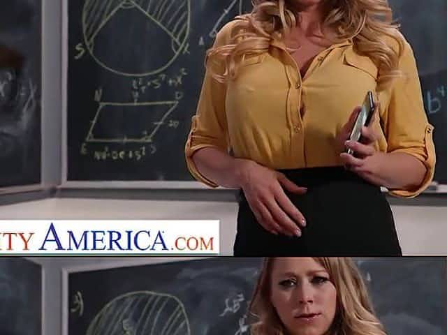 Mature teacher Katie Morgan enjoys student's dick in classroom